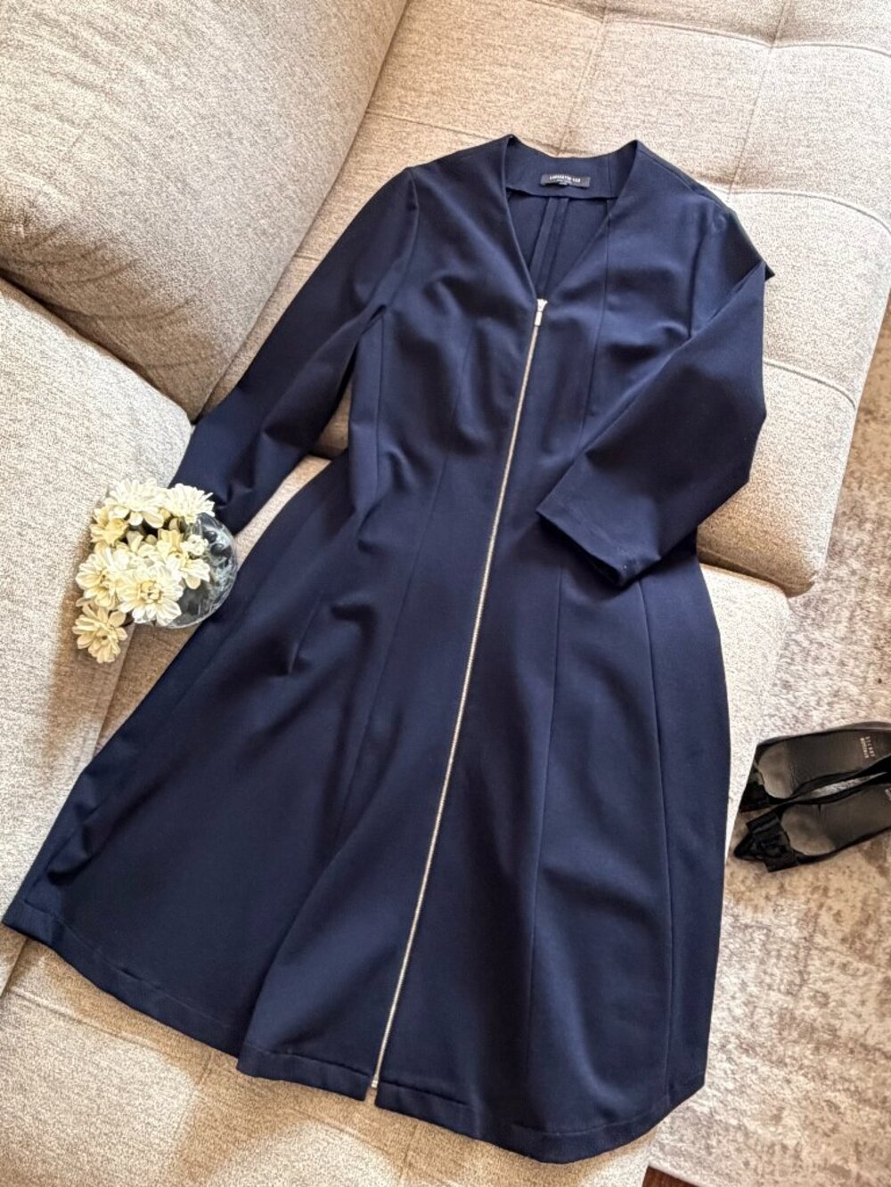 Lafayette 148 New York Navy Full-Zip Coat Dress / Duster - Size 6